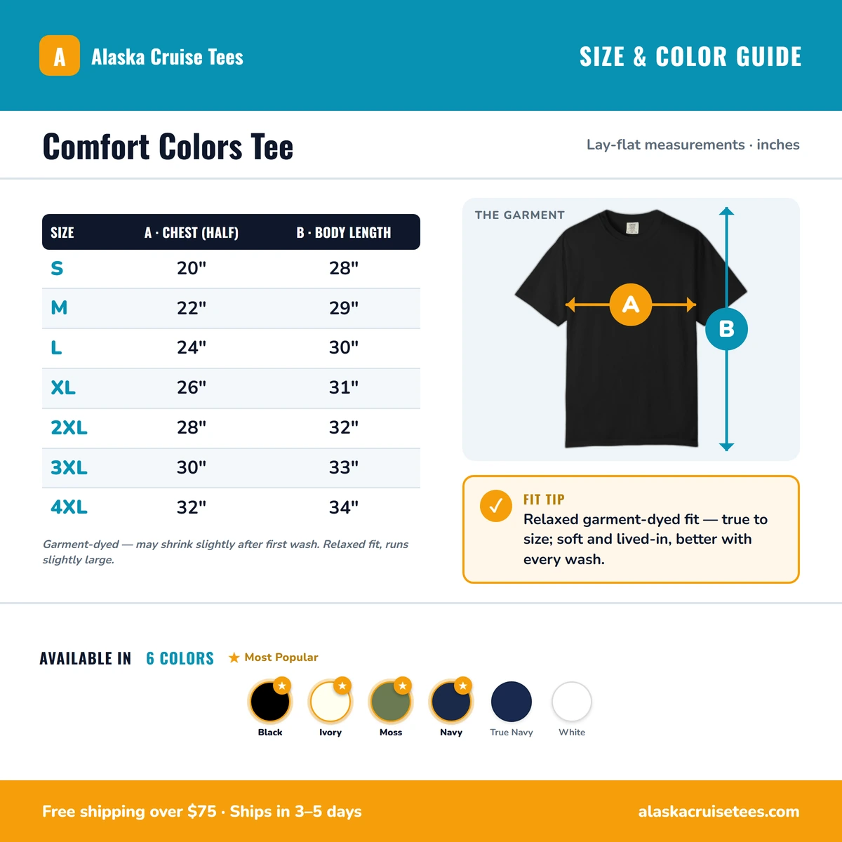 Comfort Color size & color guide
