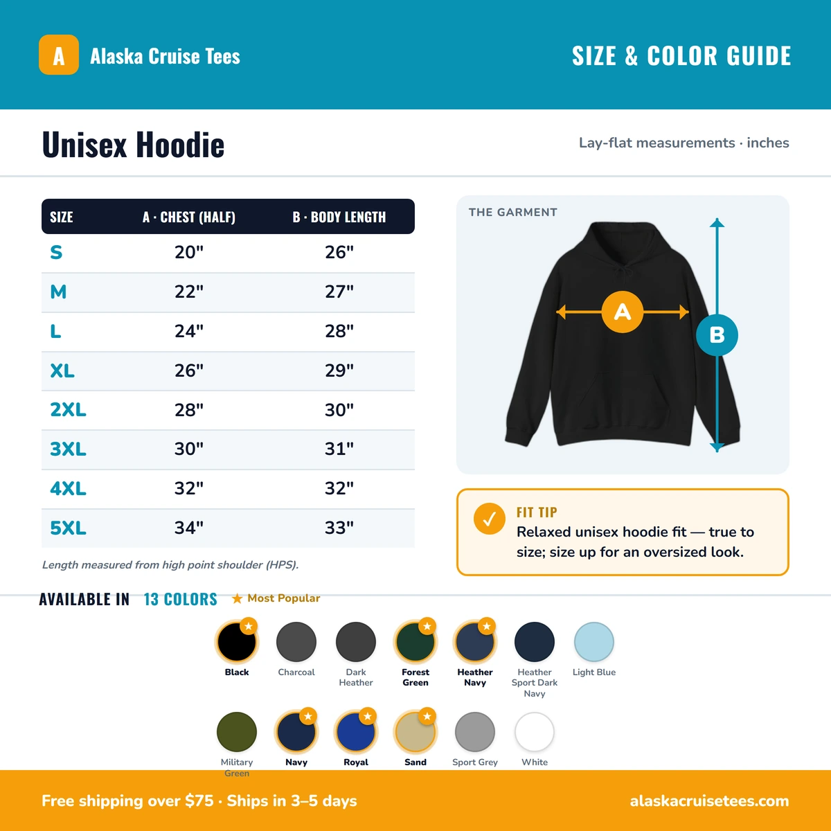Hoodie size & color guide
