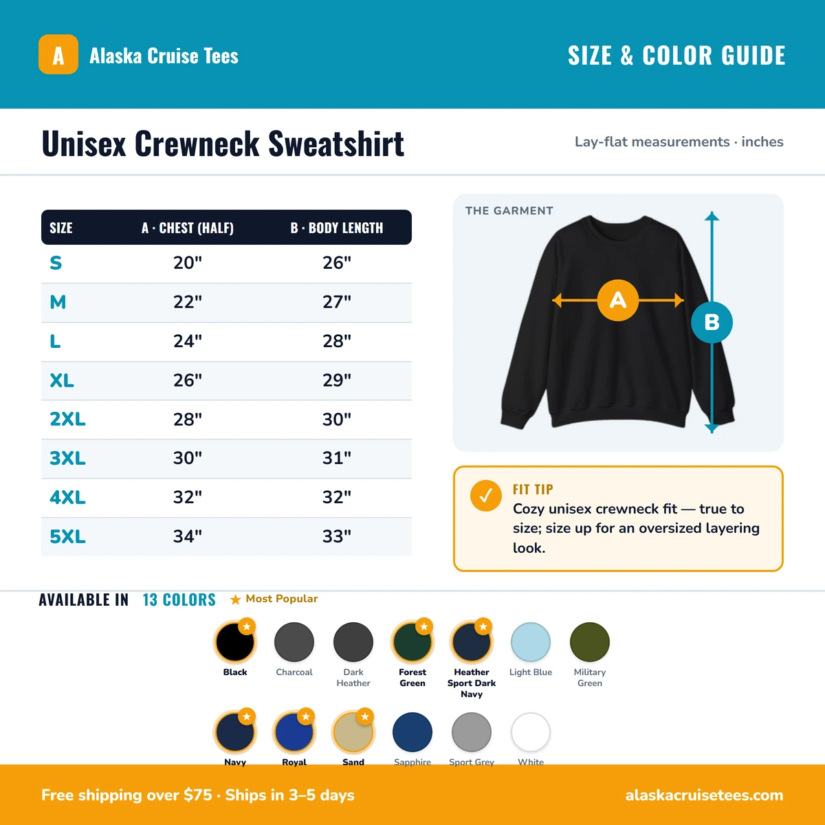 Sweatshirt size & color guide