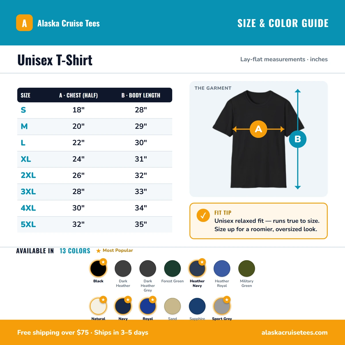T-Shirt size & color guide