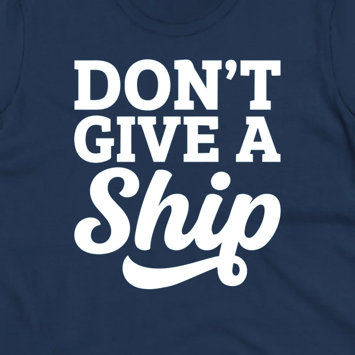 Don't give a ship cruise humor design with bold white lettering and decorative swash on gray background