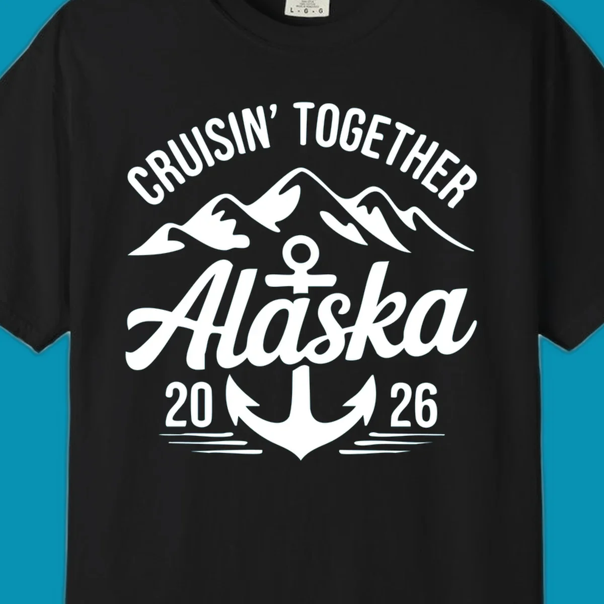 White text 'CRUISIN' TOGETHER ALASKA 2026' with an anchor and waves against a black background, perfect for a cruisin-together-alaska-2026 vacation.
