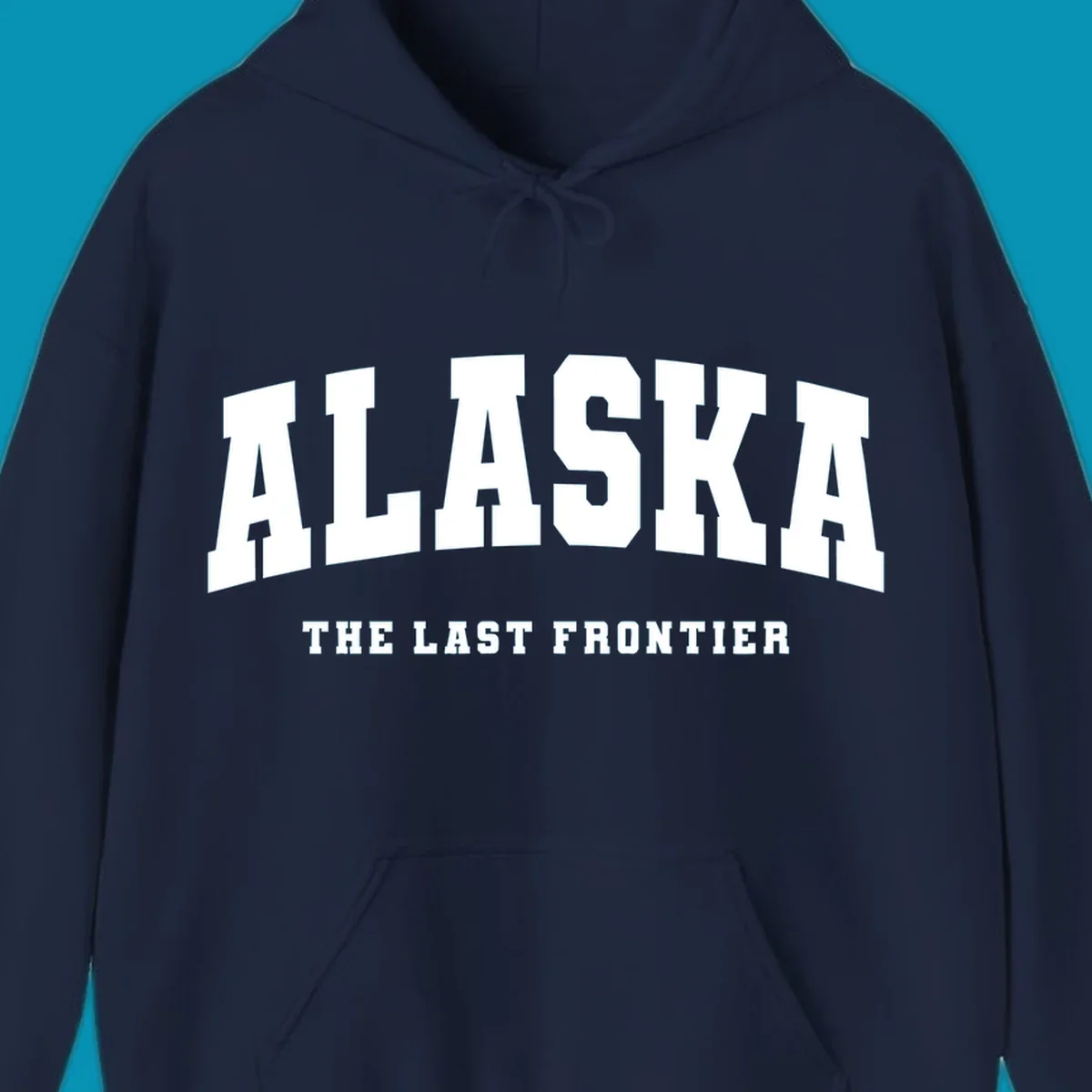White block lettering on a black background reads 'ALASKA THE LAST FRONTIER', with 'ALASKA' larger. Design concept: alaska-last-frontier-typography.