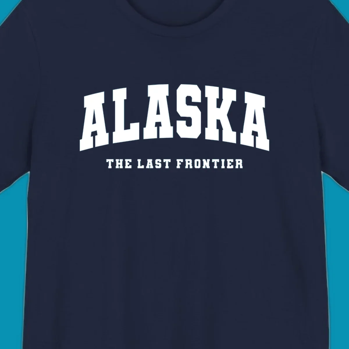 White block lettering on a black background reads 'ALASKA THE LAST FRONTIER', with 'ALASKA' larger. Design concept: alaska-last-frontier-typography.