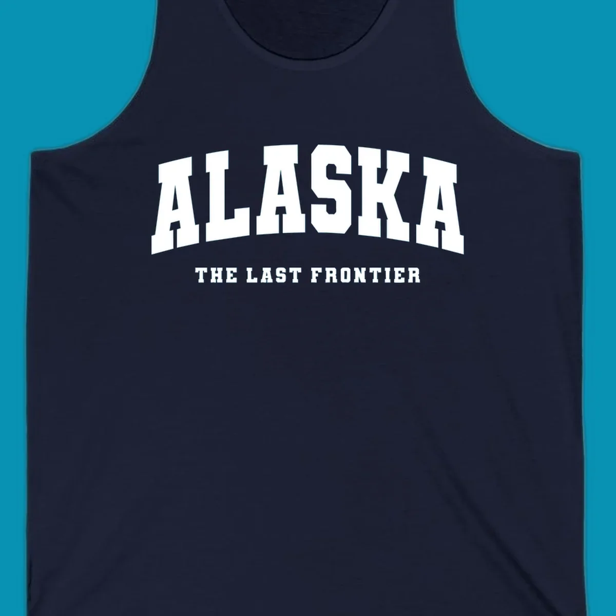 White block lettering on a black background reads 'ALASKA THE LAST FRONTIER', with 'ALASKA' larger. Design concept: alaska-last-frontier-typography.