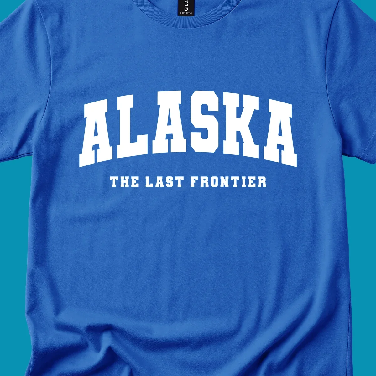 White block lettering on a black background reads 'ALASKA THE LAST FRONTIER', with 'ALASKA' larger. Design concept: alaska-last-frontier-typography.