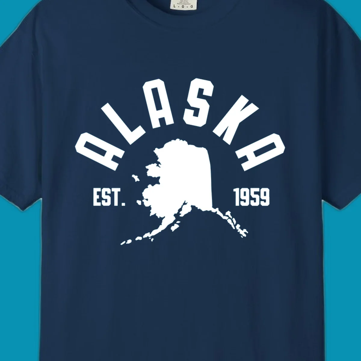 White design with 'ALASKA EST. 1959' over an Alaska map silhouette, celebrating the alaska-map-established-1959.