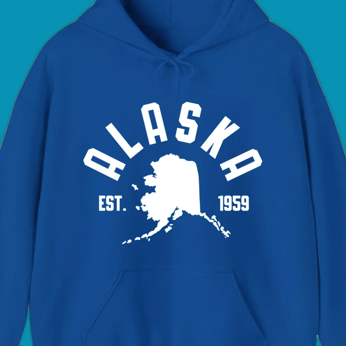 White design with 'ALASKA EST. 1959' over an Alaska map silhouette, celebrating the alaska-map-established-1959.