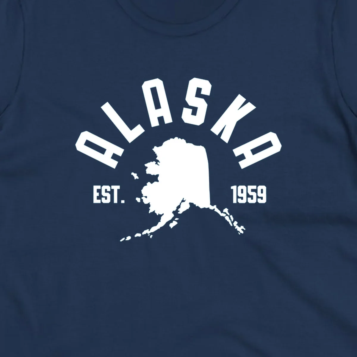 White design with 'ALASKA EST. 1959' over an Alaska map silhouette, celebrating the alaska-map-established-1959.