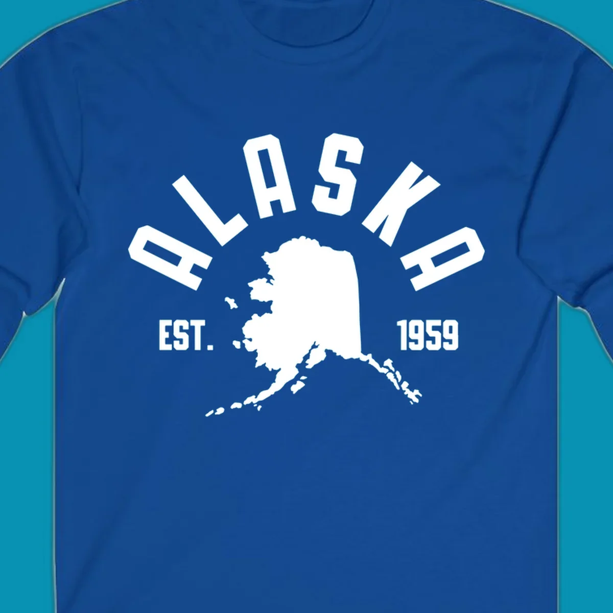 White design with 'ALASKA EST. 1959' over an Alaska map silhouette, celebrating the alaska-map-established-1959.