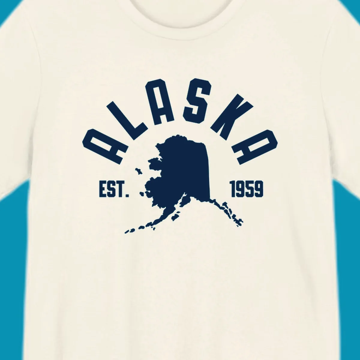 White design with 'ALASKA EST. 1959' over an Alaska map silhouette, celebrating the alaska-map-established-1959.