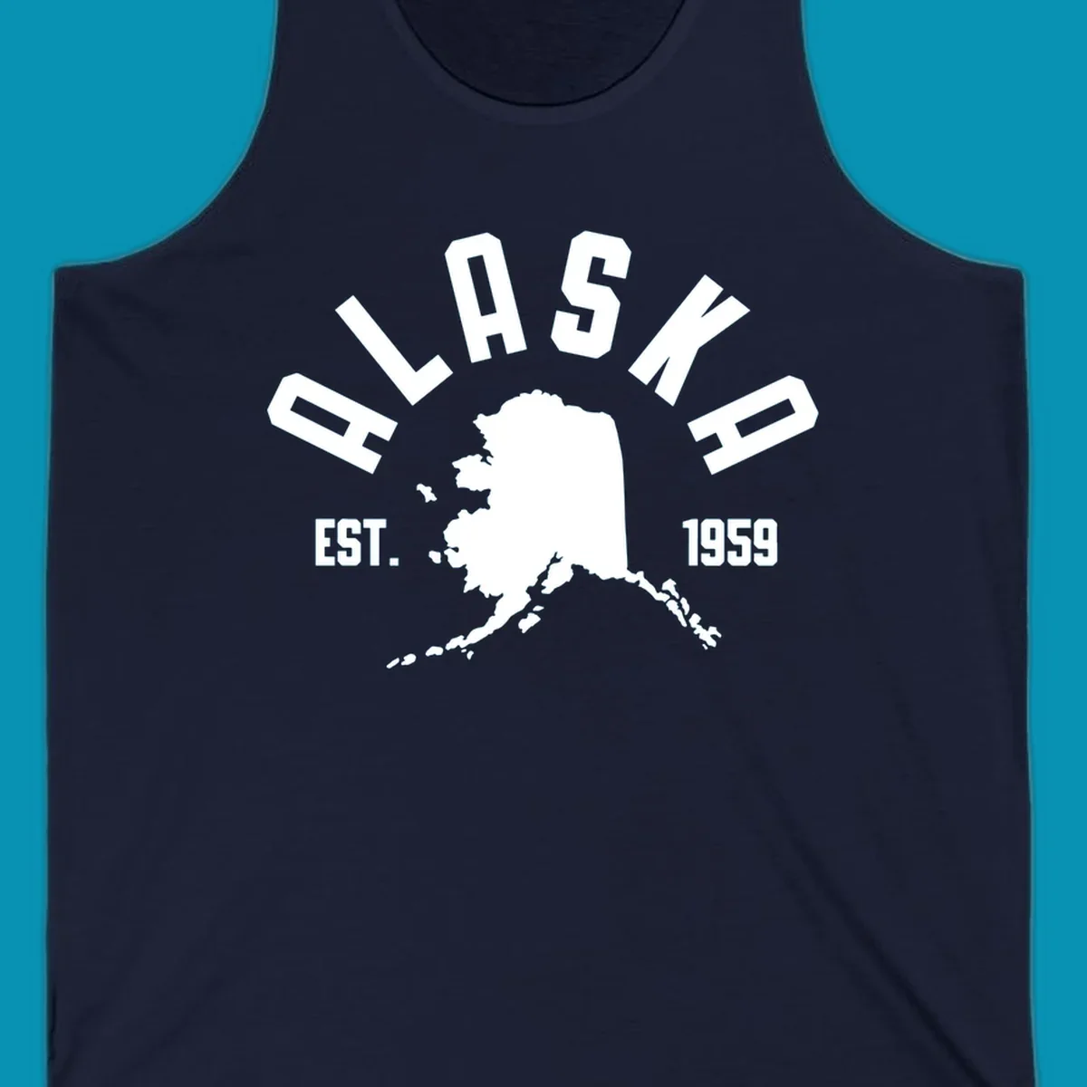 White design with 'ALASKA EST. 1959' over an Alaska map silhouette, celebrating the alaska-map-established-1959.