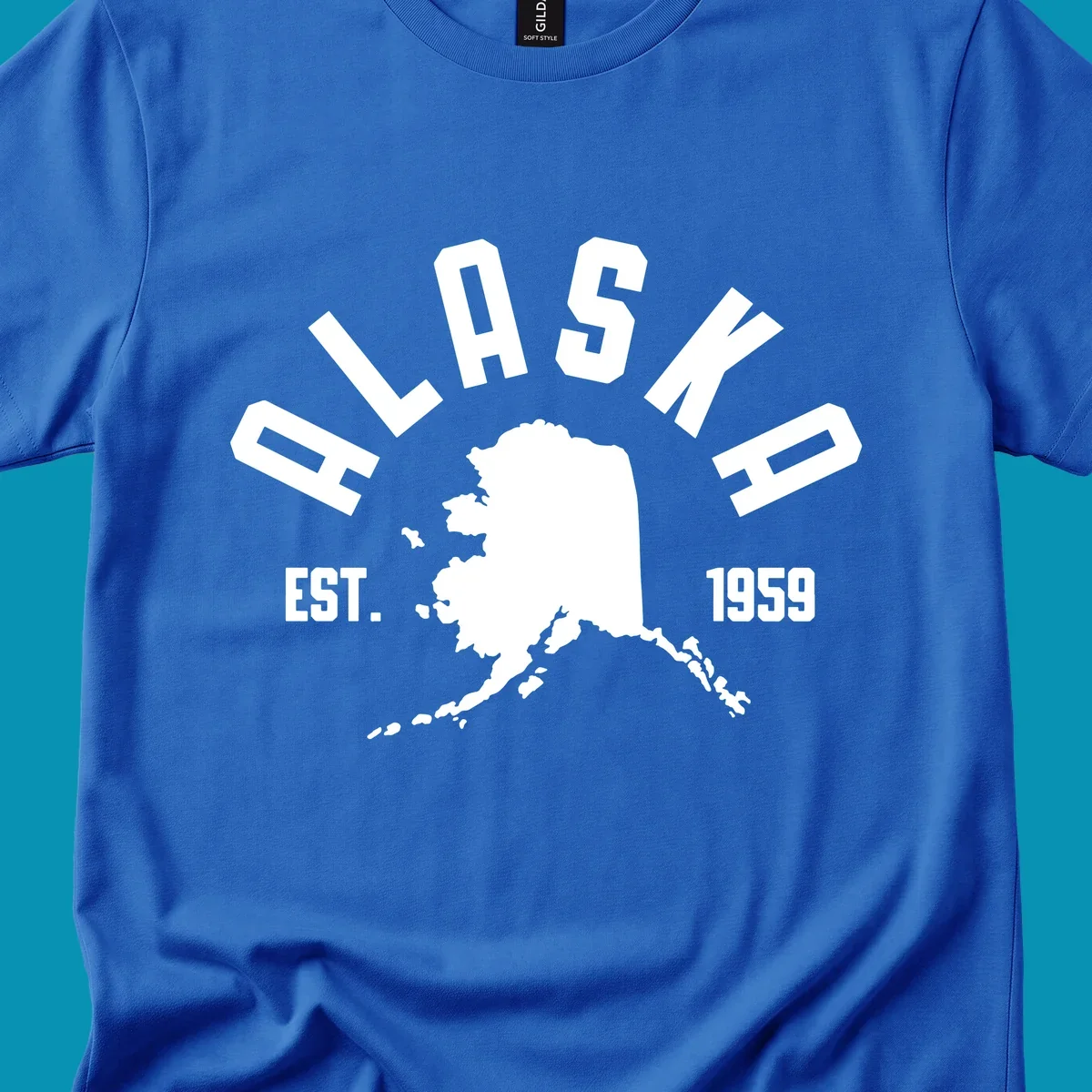White design with 'ALASKA EST. 1959' over an Alaska map silhouette, celebrating the alaska-map-established-1959.