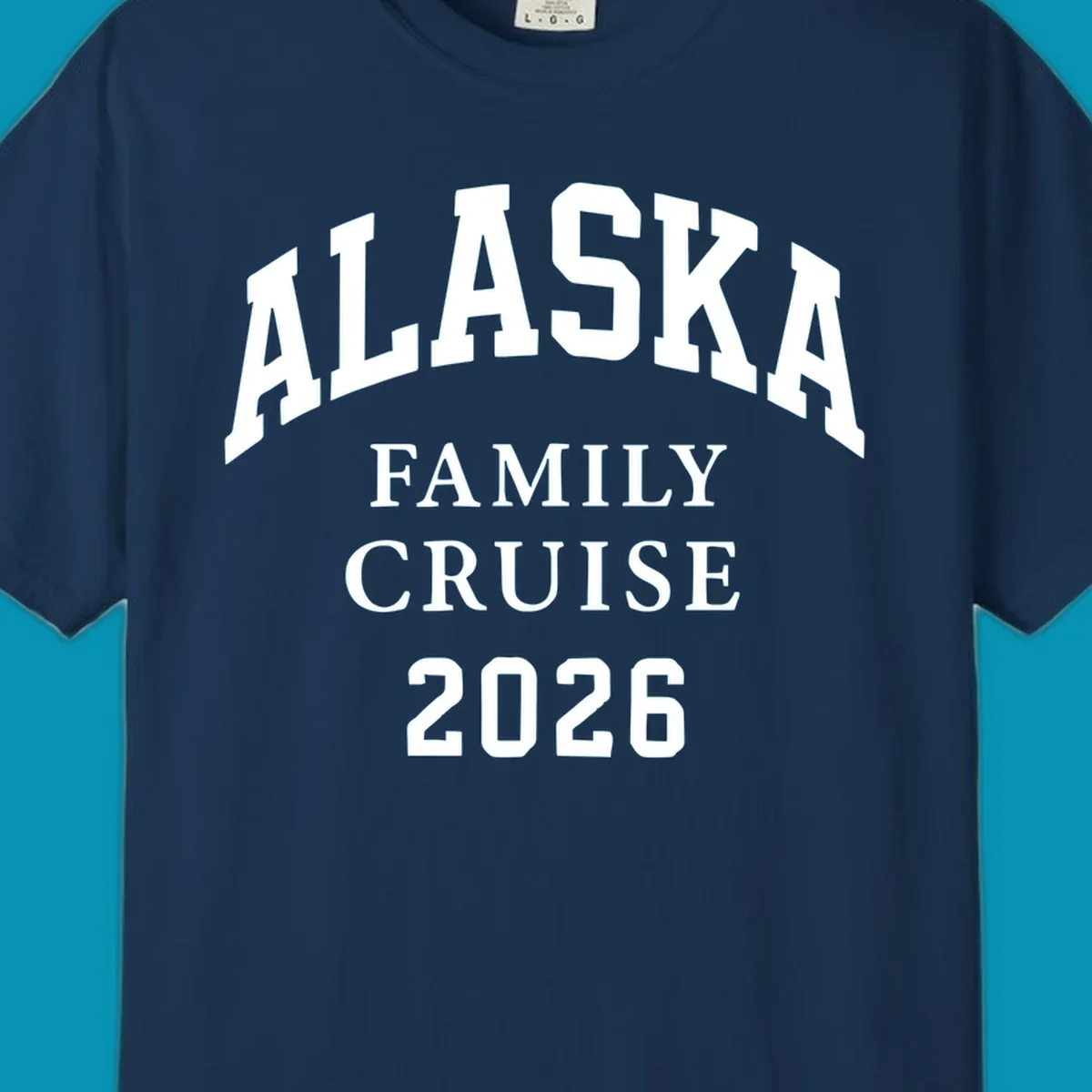 Bold white typography reading 'Alaska Family Cruise 2026' in arched lettering on gray background