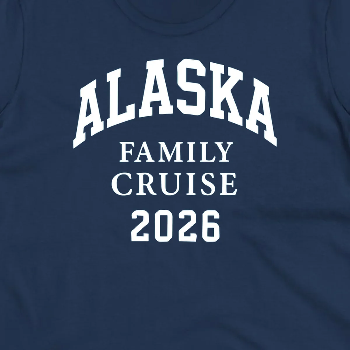 Bold white typography reading 'Alaska Family Cruise 2026' in arched lettering on gray background