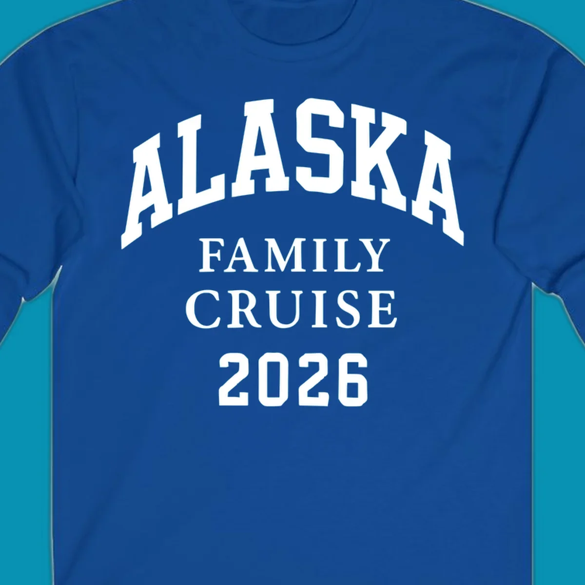 Bold white typography reading 'Alaska Family Cruise 2026' in arched lettering on gray background