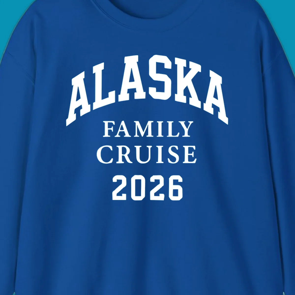 Bold white typography reading 'Alaska Family Cruise 2026' in arched lettering on gray background