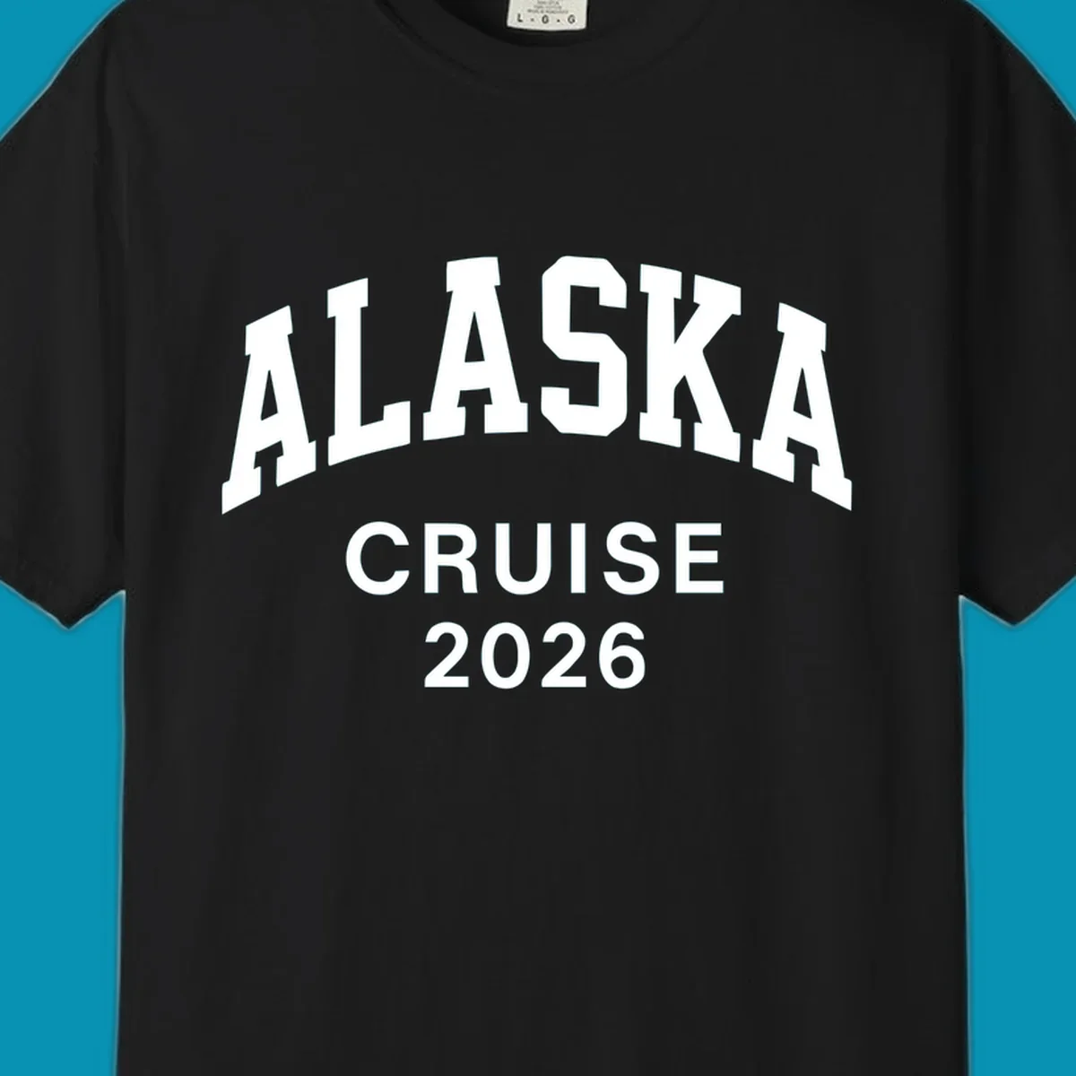 Bold white text reading 'ALASKA CRUISE 2026' in arched sans-serif lettering on gray background