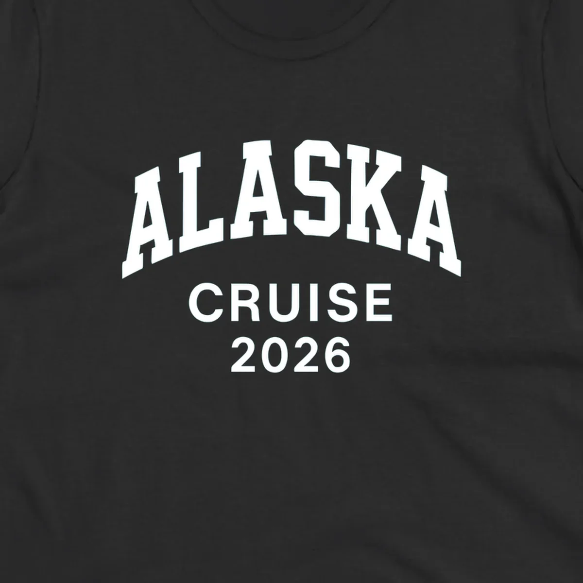 Bold white text reading 'ALASKA CRUISE 2026' in arched sans-serif lettering on gray background