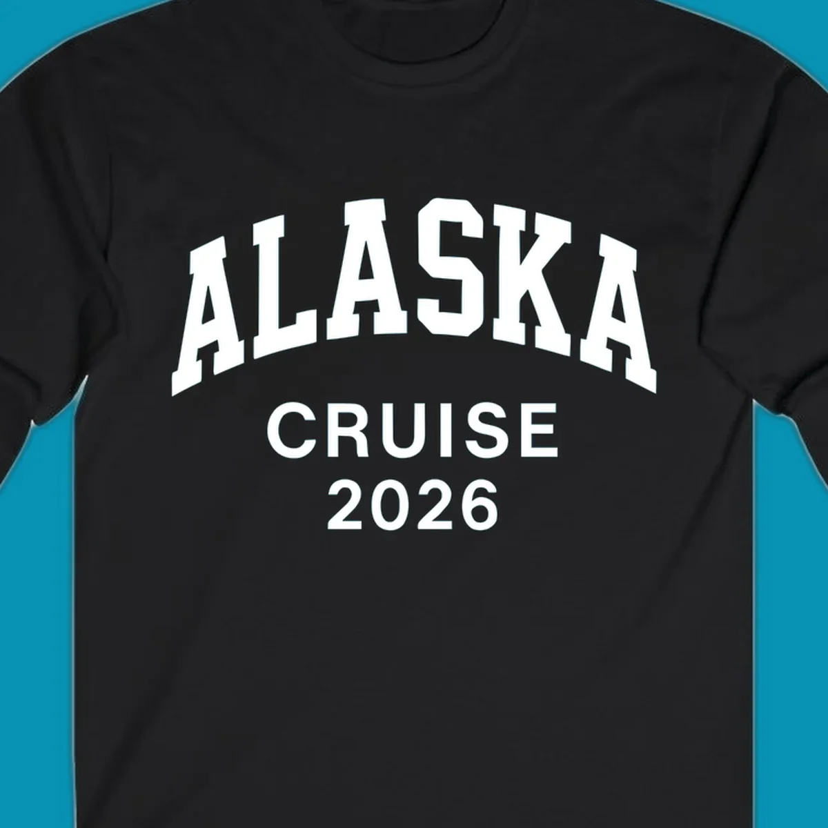 Bold white text reading 'ALASKA CRUISE 2026' in arched sans-serif lettering on gray background
