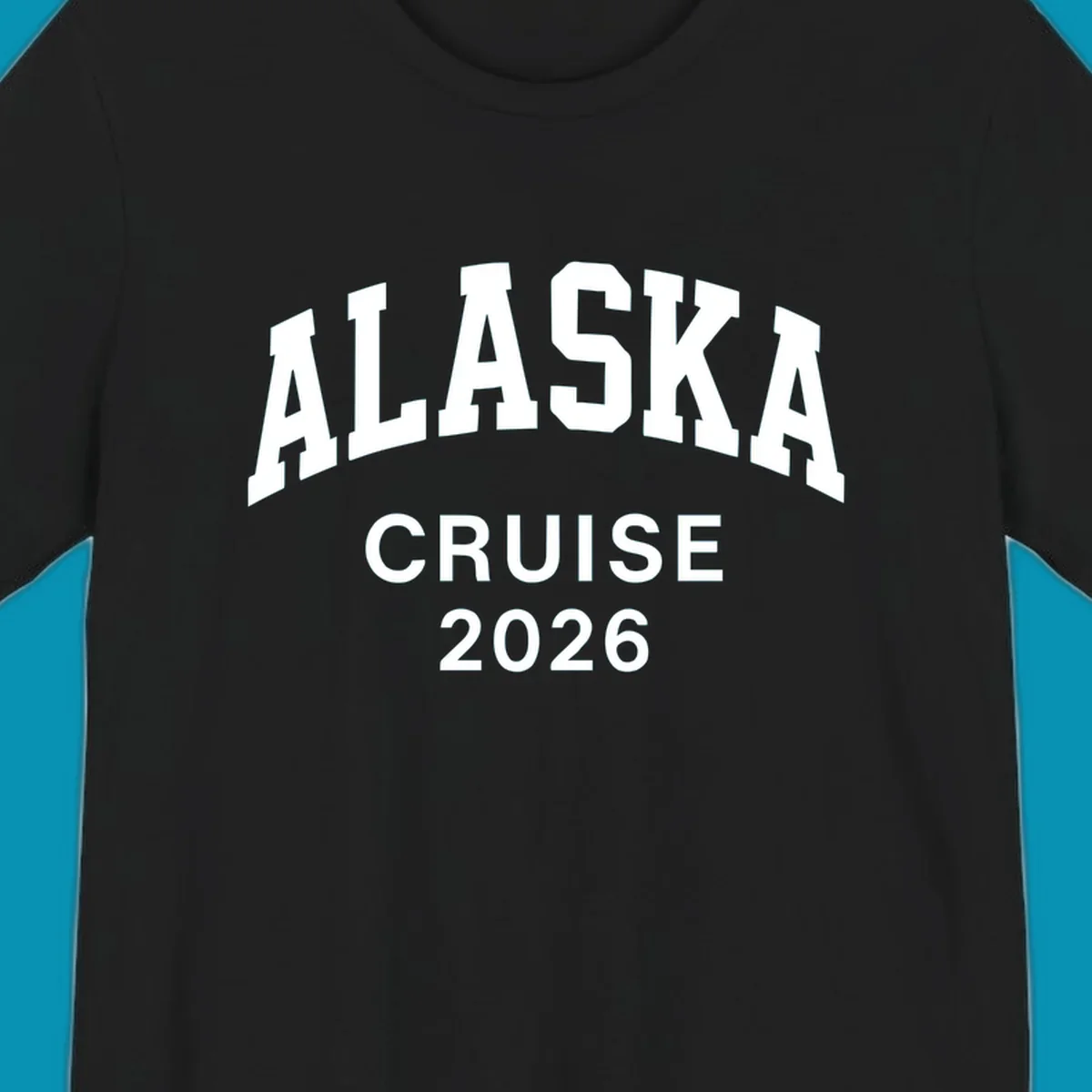 Bold white text reading 'ALASKA CRUISE 2026' in arched sans-serif lettering on gray background