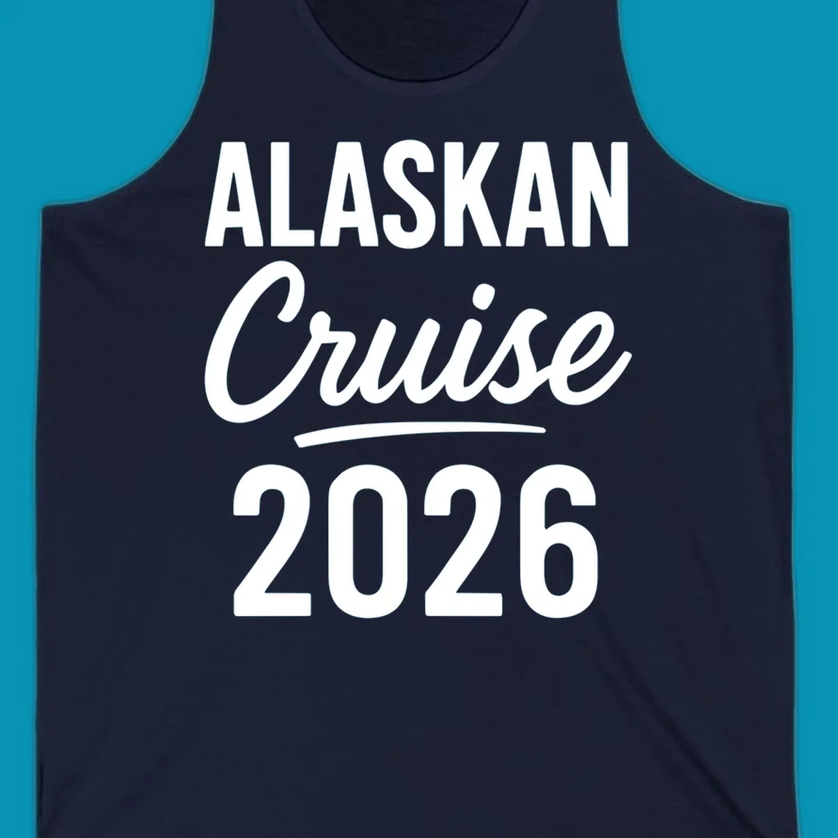 Alaskan Cruise 2026 typography design with bold text and script lettering on gray background