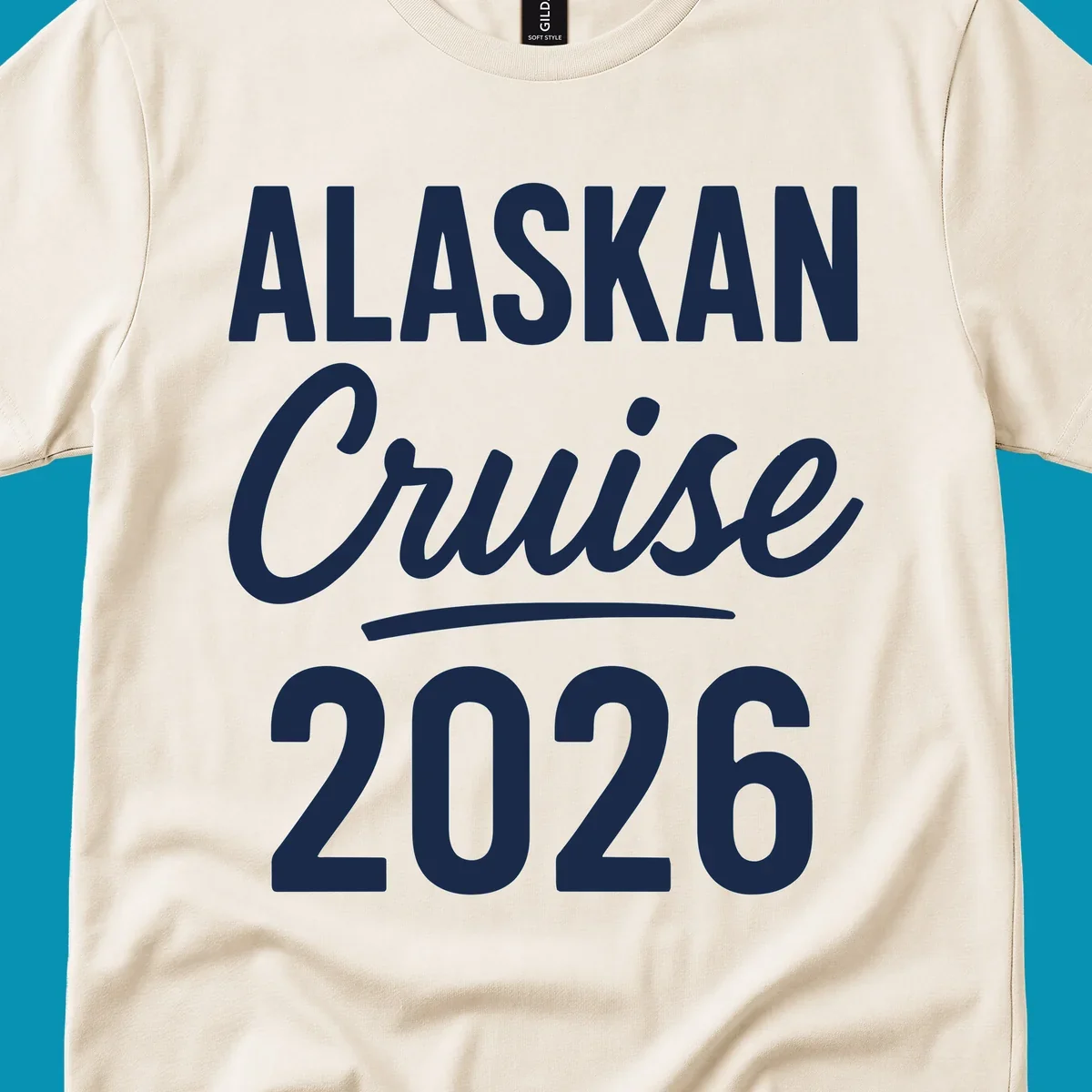 Alaskan Cruise 2026 typography design with bold text and script lettering on gray background