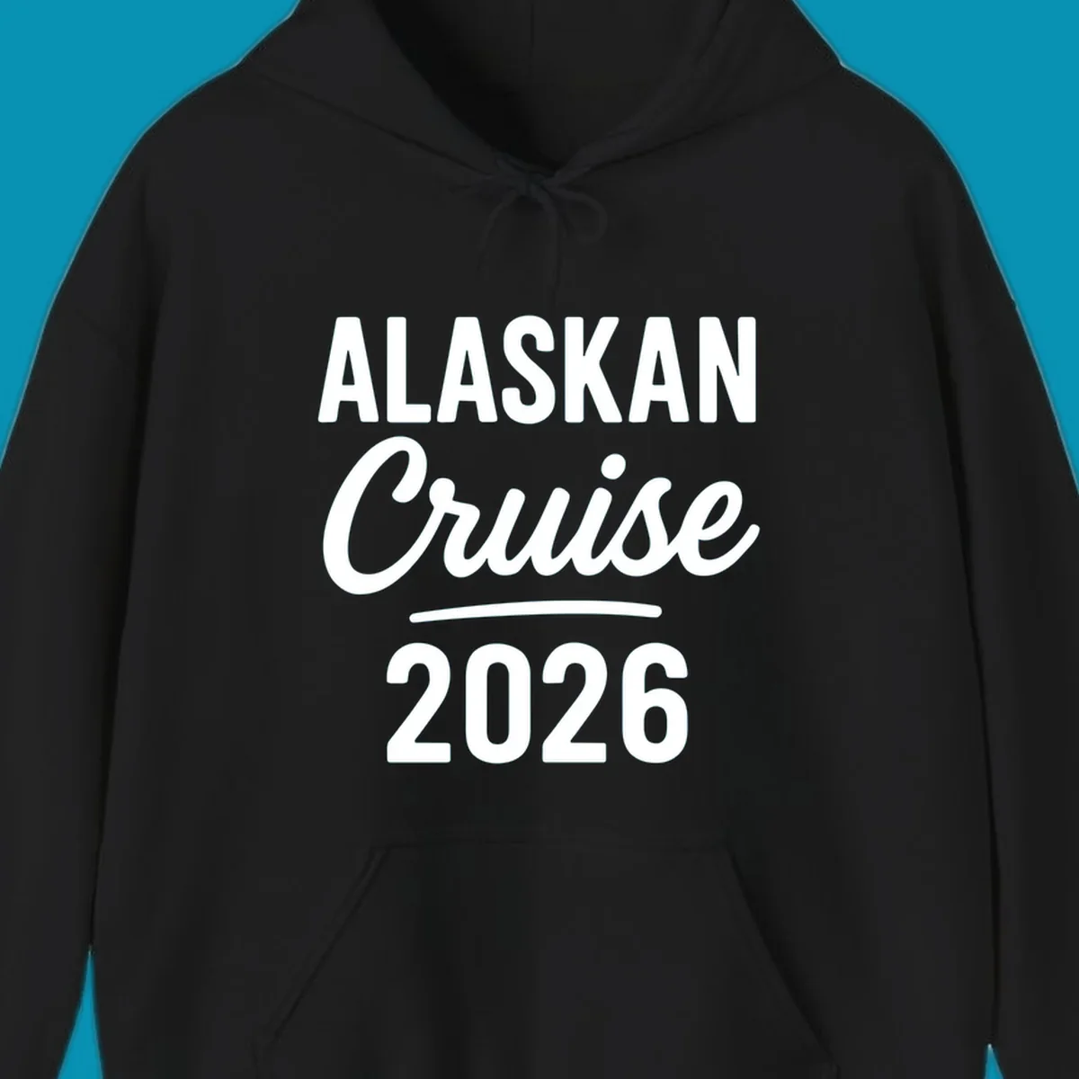 Alaskan Cruise 2026 design with bold white typography and decorative underline on gray background