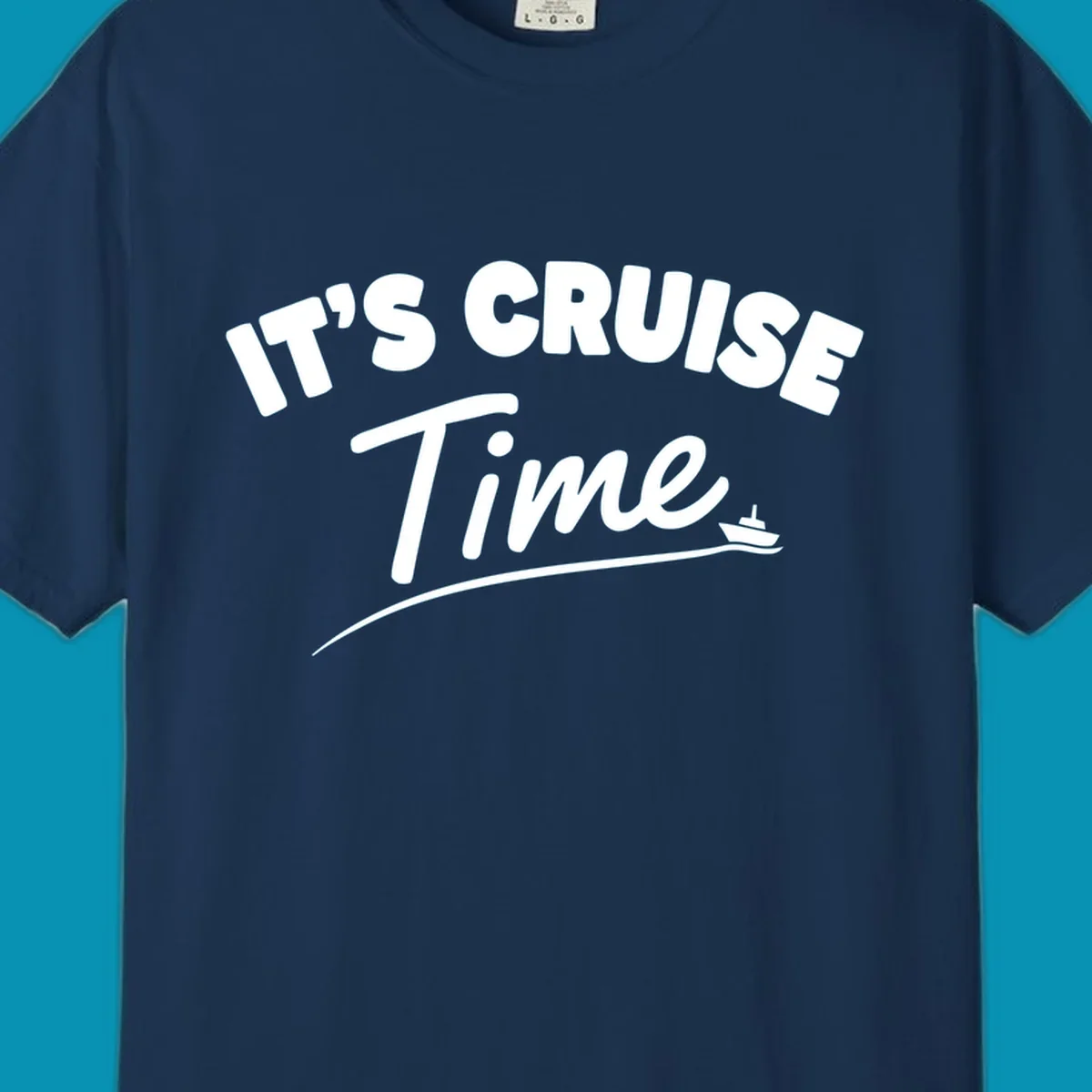 White text reading 'IT'S CRUISE TIME' with a small cruise ship and wave illustration on gray background