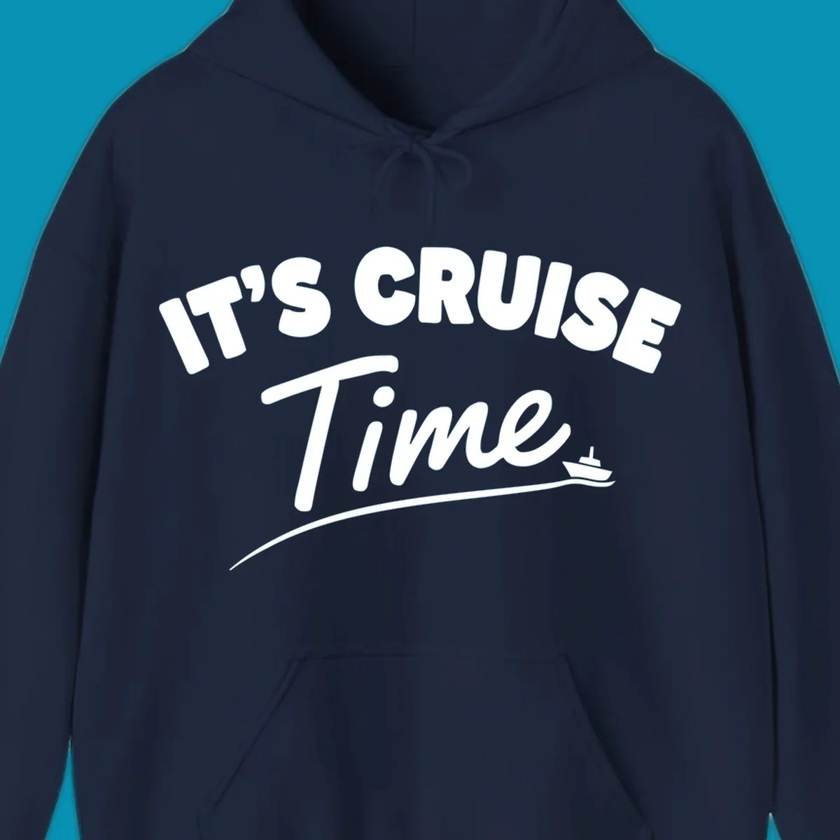 White text reading 'IT'S CRUISE TIME' with a small cruise ship and wave illustration on gray background