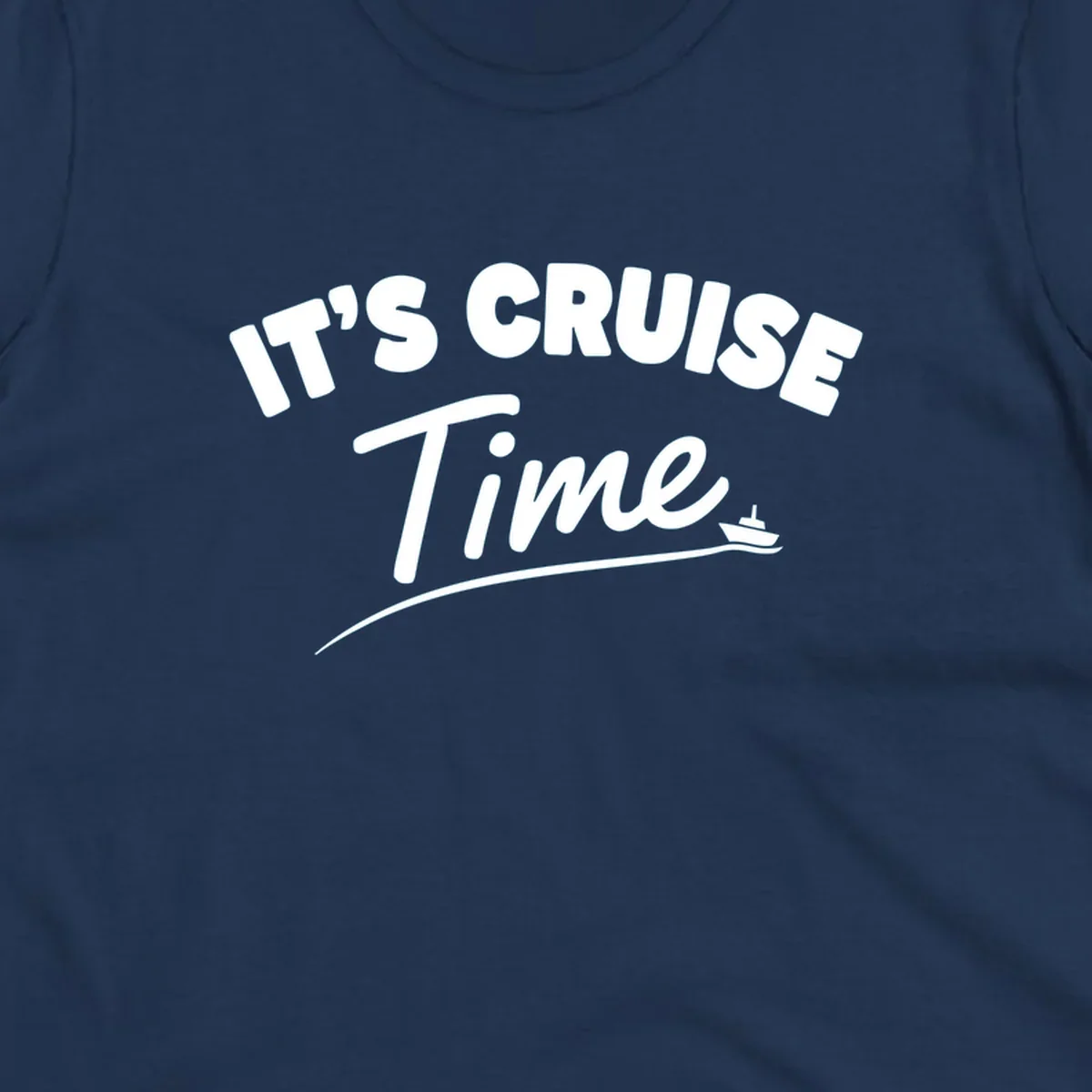 White text reading 'IT'S CRUISE TIME' with a small cruise ship and wave illustration on gray background