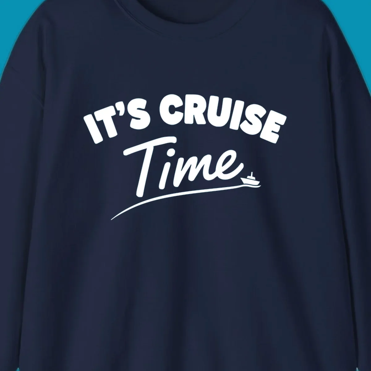White text reading 'IT'S CRUISE TIME' with a small cruise ship and wave illustration on gray background