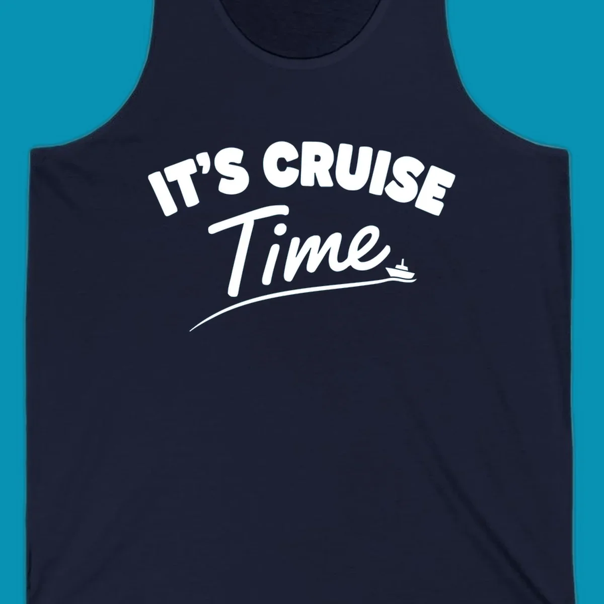 White text reading 'IT'S CRUISE TIME' with a small cruise ship and wave illustration on gray background
