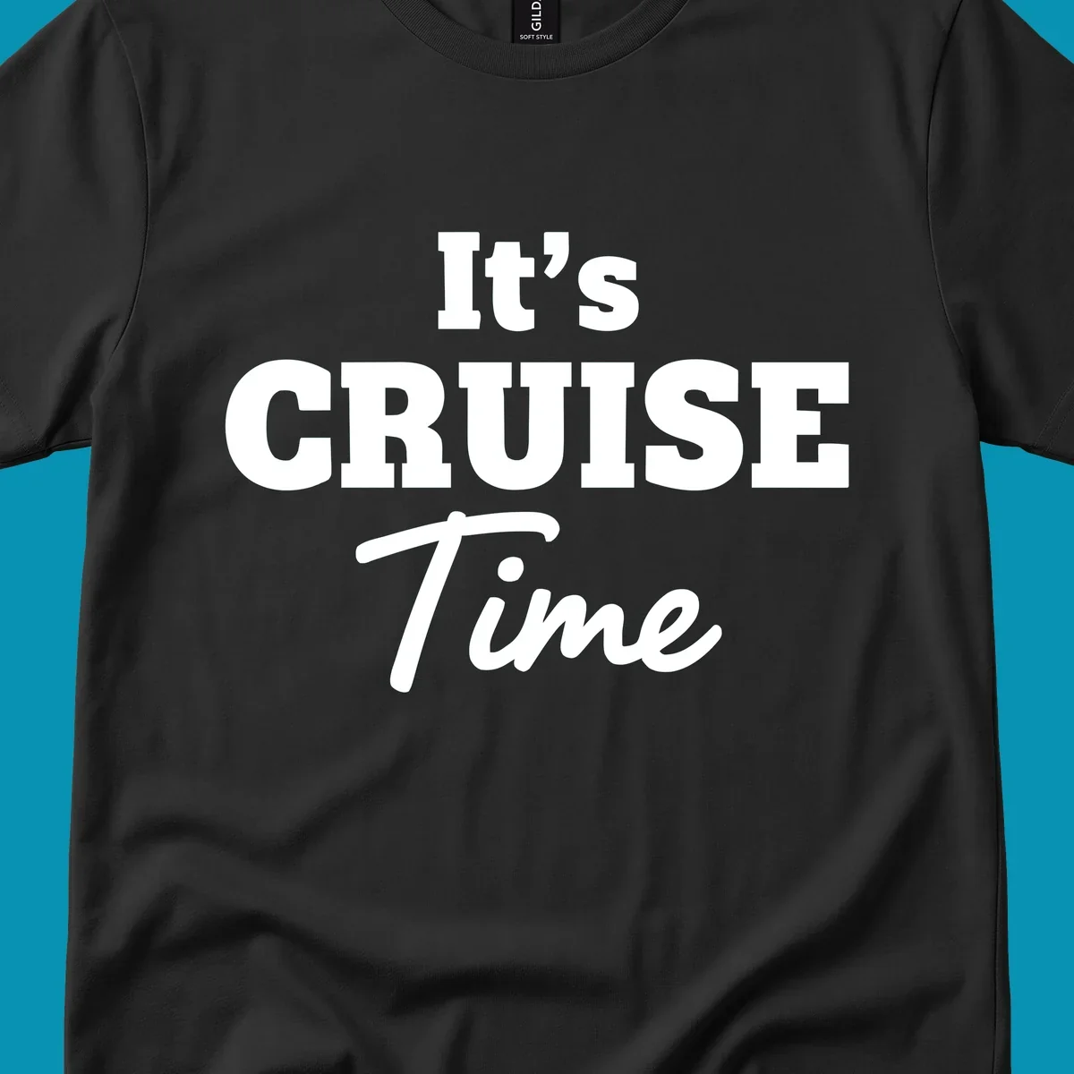 White text reading 'It's Cruise Time' in bold typography on gray background—its-cruise-time design