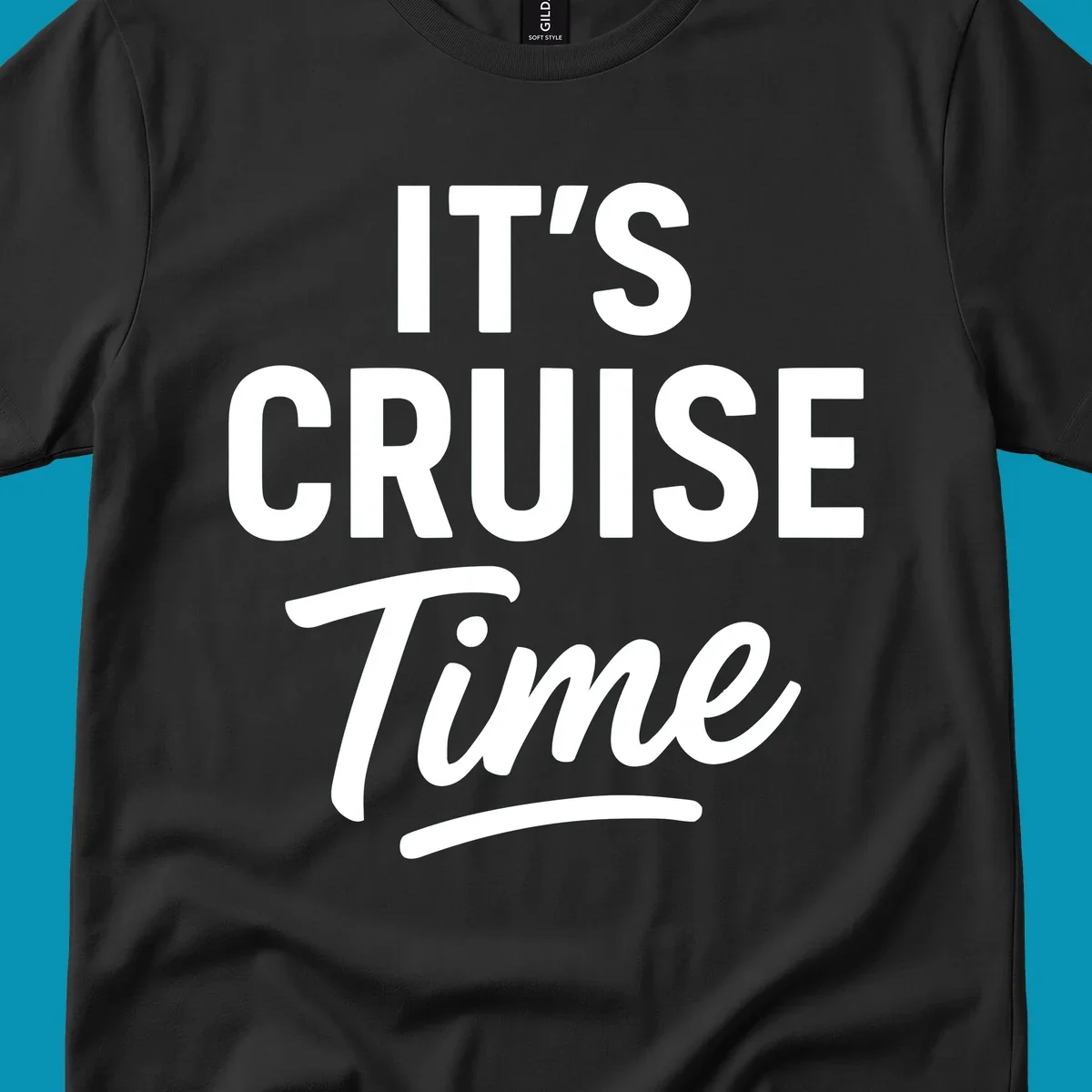 Bold white typography reading 'IT'S CRUISE Time' with decorative underline on gray background—cruise vacation shirt design