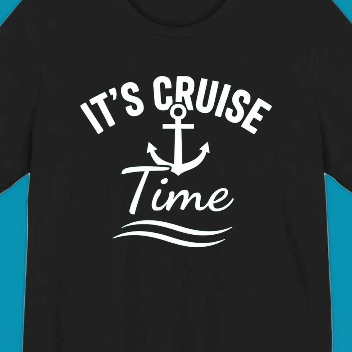 White anchor with curved arrows and wavy ocean lines beneath text reading 'IT'S CRUISE TIME' on gray background