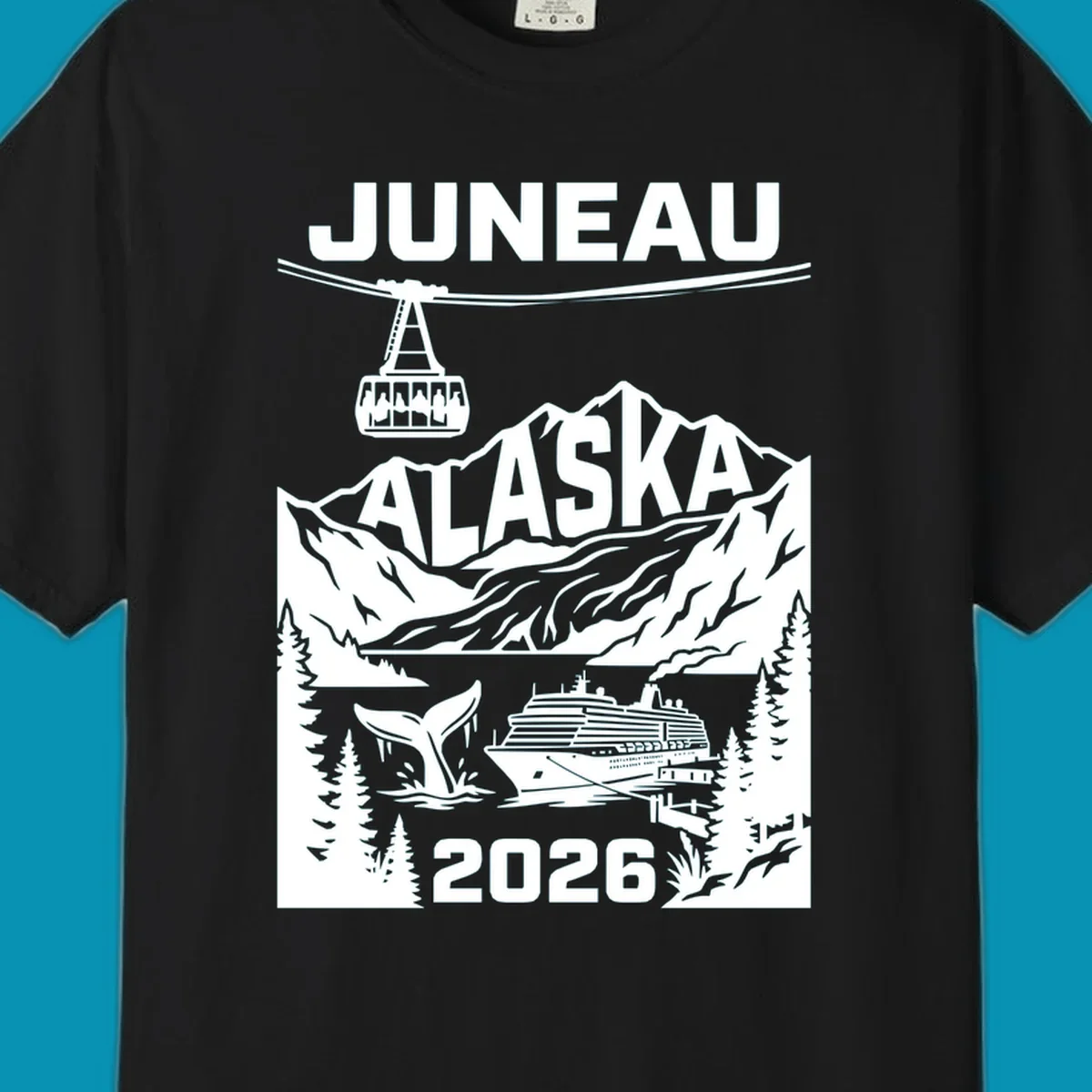 Alaska cruise-themed apparel design featuring vibrant vacation imagery for group-matching cruise shirts