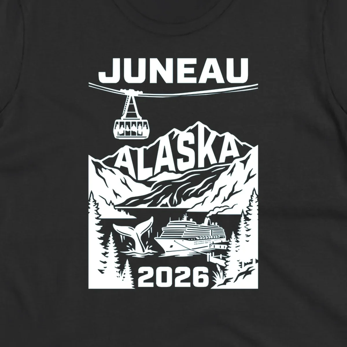 Alaska cruise-themed apparel design featuring vibrant vacation imagery for group-matching cruise shirts