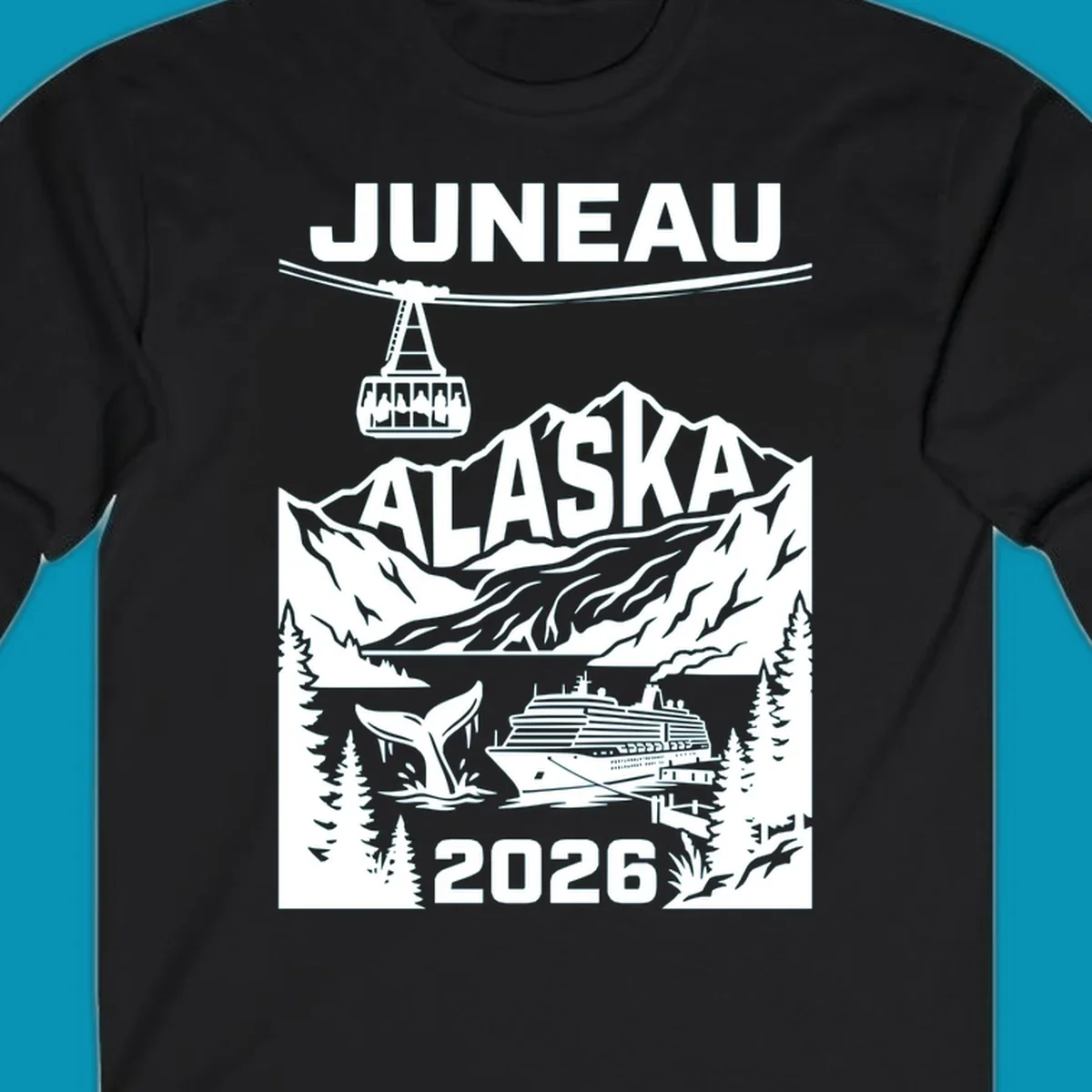 Alaska cruise-themed apparel design featuring vibrant vacation imagery for group-matching cruise shirts