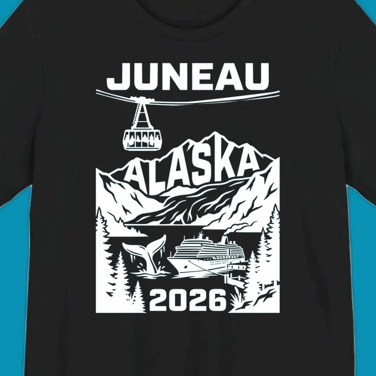 Alaska cruise-themed apparel design featuring vibrant vacation imagery for group-matching cruise shirts