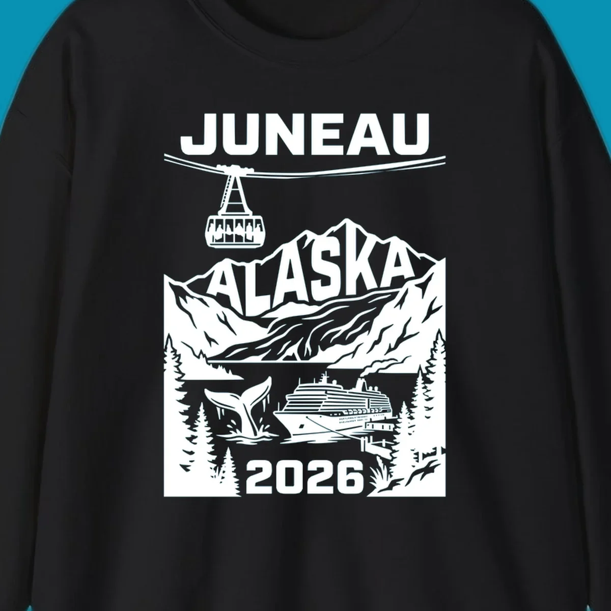 Alaska cruise-themed apparel design featuring vibrant vacation imagery for group-matching cruise shirts