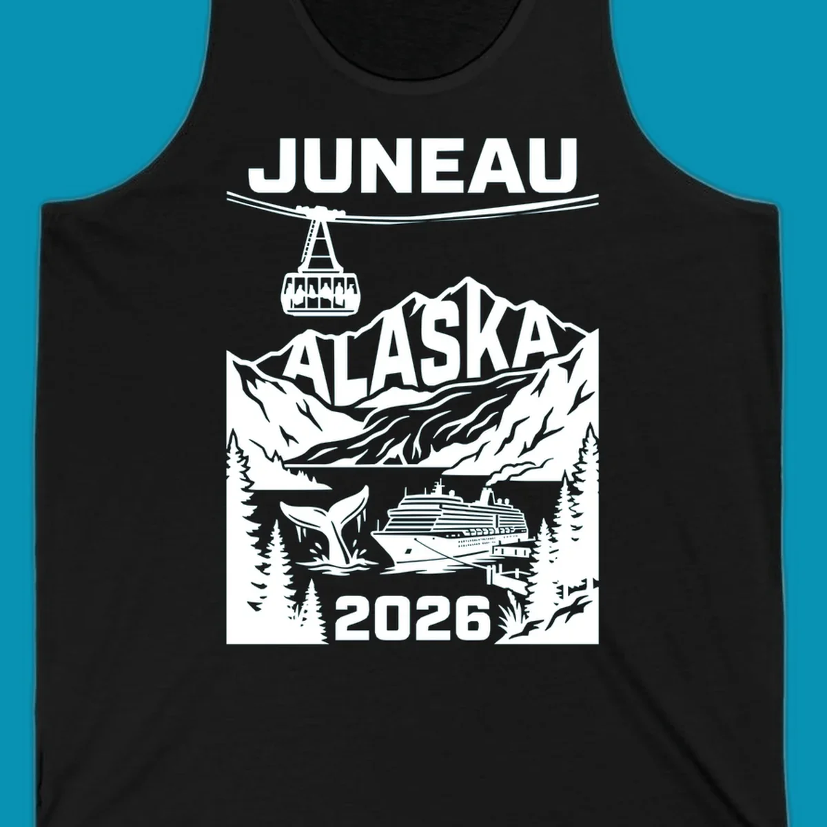 Alaska cruise-themed apparel design featuring vibrant vacation imagery for group-matching cruise shirts