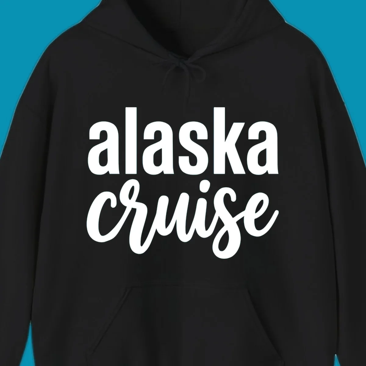 Bold white text reading 'alaska cruise' on gray background, modern typography design for cruise apparel