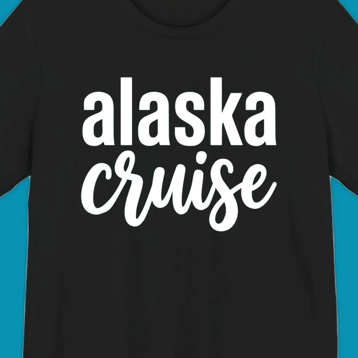 Bold white text reading 'alaska cruise' on gray background, modern typography design for cruise apparel