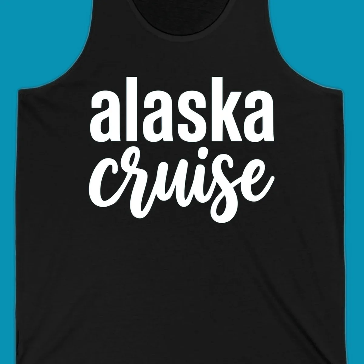 Bold white text reading 'alaska cruise' on gray background, modern typography design for cruise apparel