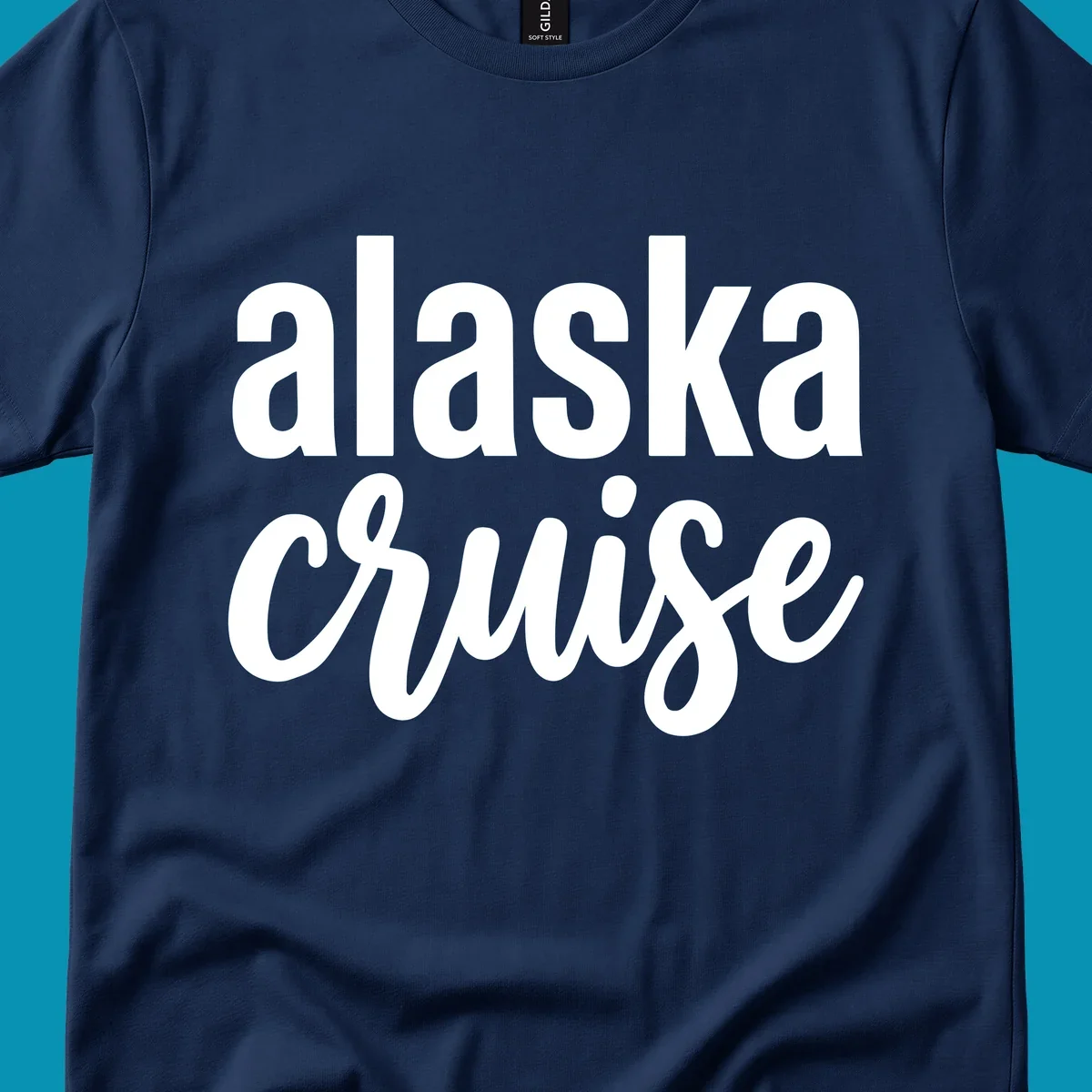 Bold white text reading 'alaska cruise' on gray background, modern typography design for cruise apparel