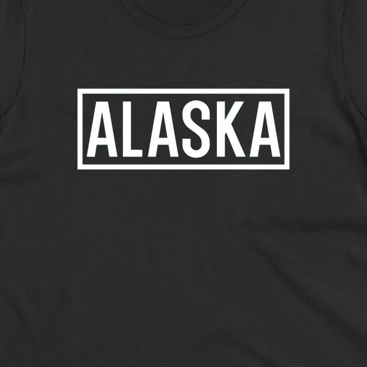 Bold white 'ALASKA' text centered in gray rectangular frame with white border—Alaska bold statement cruise design