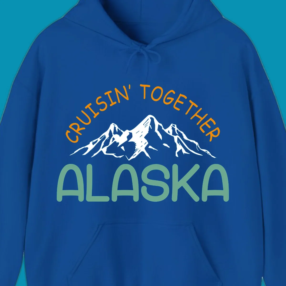 Cruisin Together Alaska design with orange and teal text for group cruise shirts