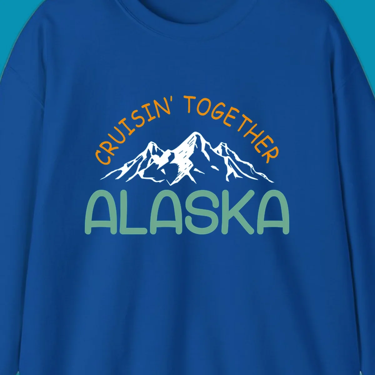 Cruisin Together Alaska design with orange and teal text for group cruise shirts