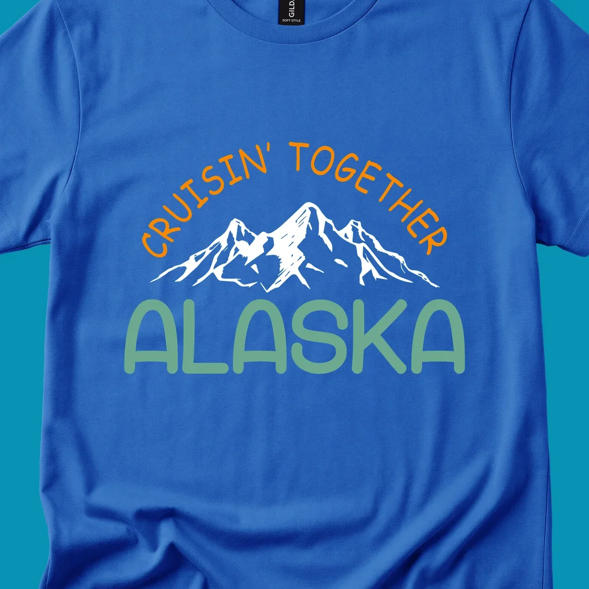 Cruisin Together Alaska design with orange and teal text for group cruise shirts